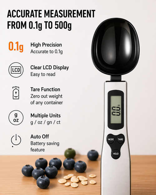 The MacroSpoon - Mini Spoon Scale Digital Kitchen Scale Electronic LCD Food Scale 0.1-500g Cooking Flour Milk Coffee Powder Weight Measure Spoon