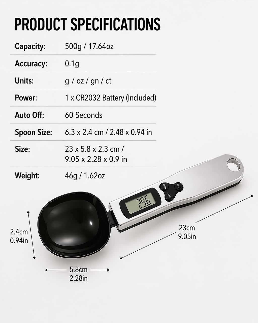 The MacroSpoon - Mini Spoon Scale Digital Kitchen Scale Electronic LCD Food Scale 0.1-500g Cooking Flour Milk Coffee Powder Weight Measure Spoon