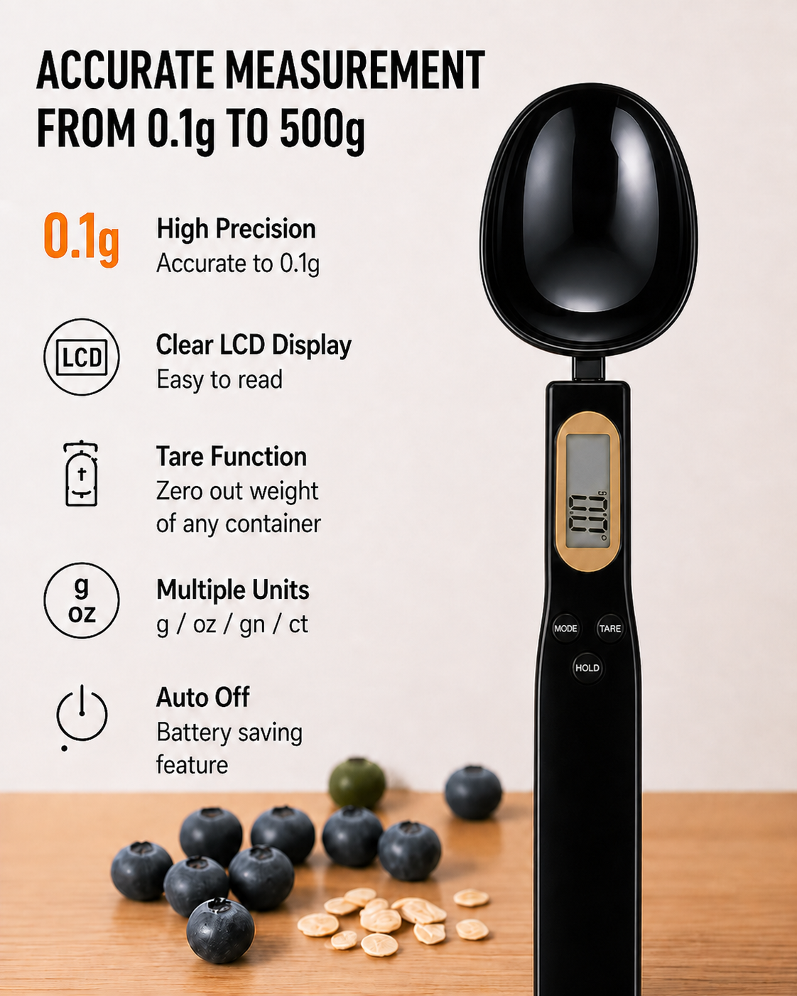 The MacroSpoon – Digital Spoon Scale | 0.1g–500g Precision