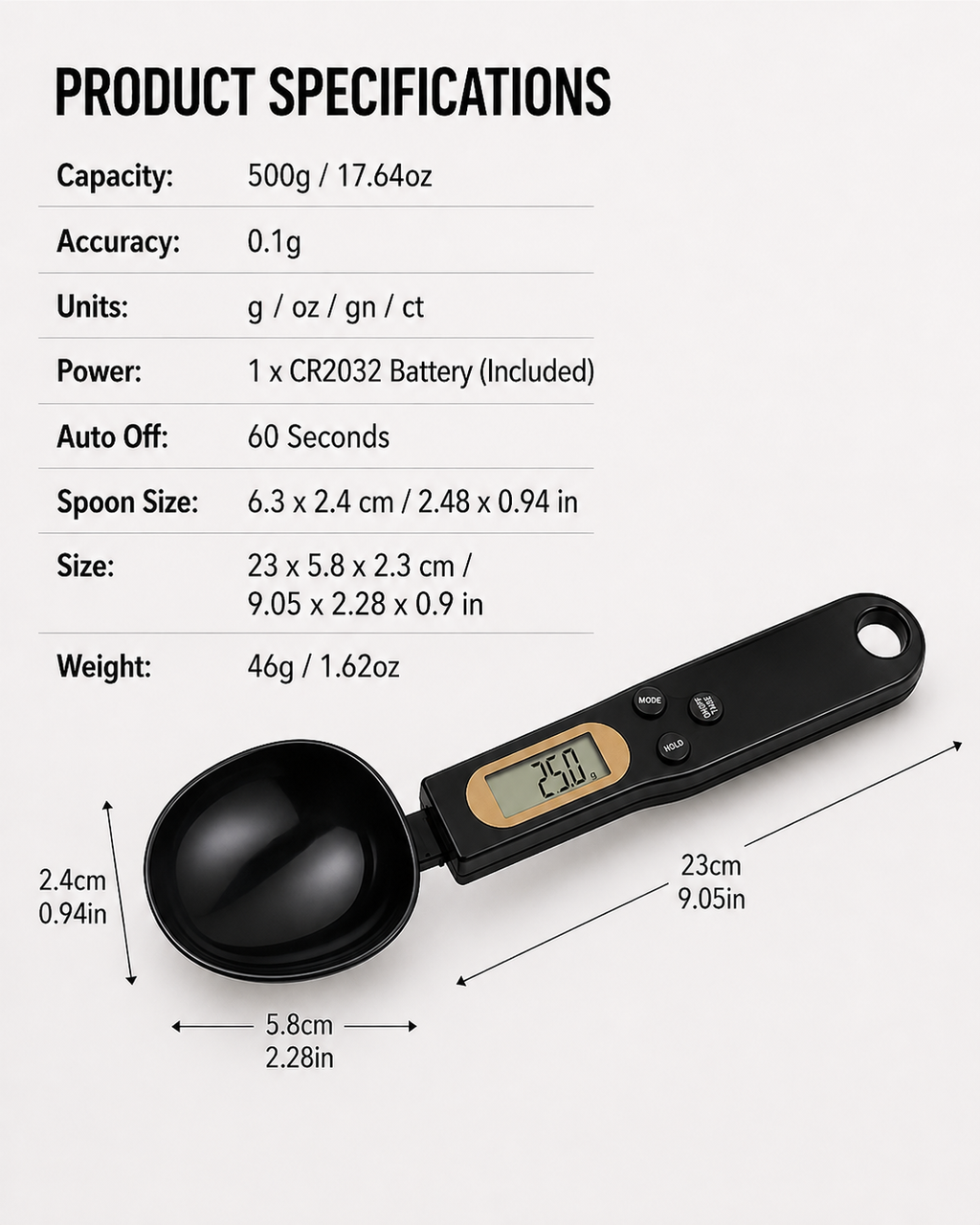 The MacroSpoon – Digital Spoon Scale | 0.1g–500g Precision